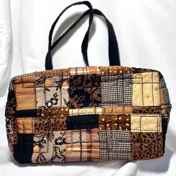 Donna Sharp Quilted Belt Buckle Purse-Brown Mix Medium Shoulder/Tote Purse Bag - Picture 11 of 16